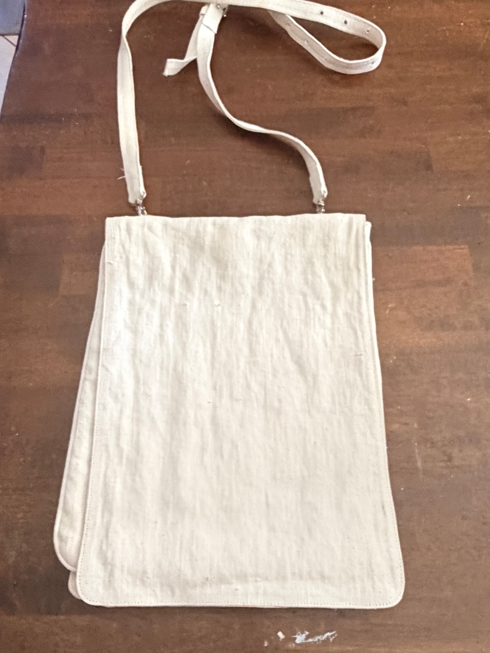 Ann Demeulemeester Vintage Off White Heavy Linen Messenger Bag Double Sided